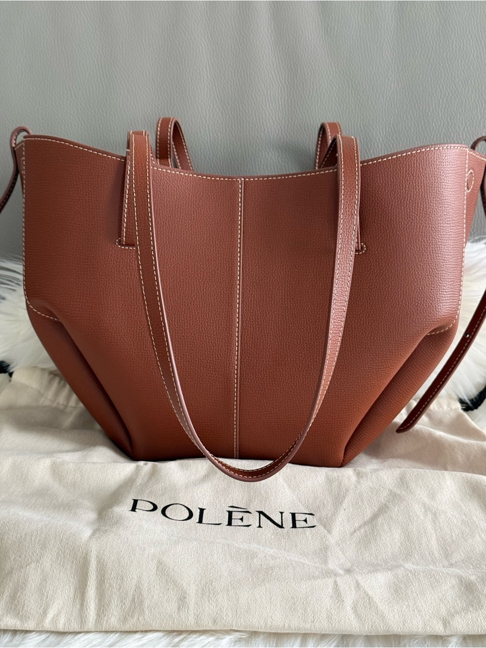 Polene Cyme Mini Cognac Tote with Top Handles - Picture 2 of 9
